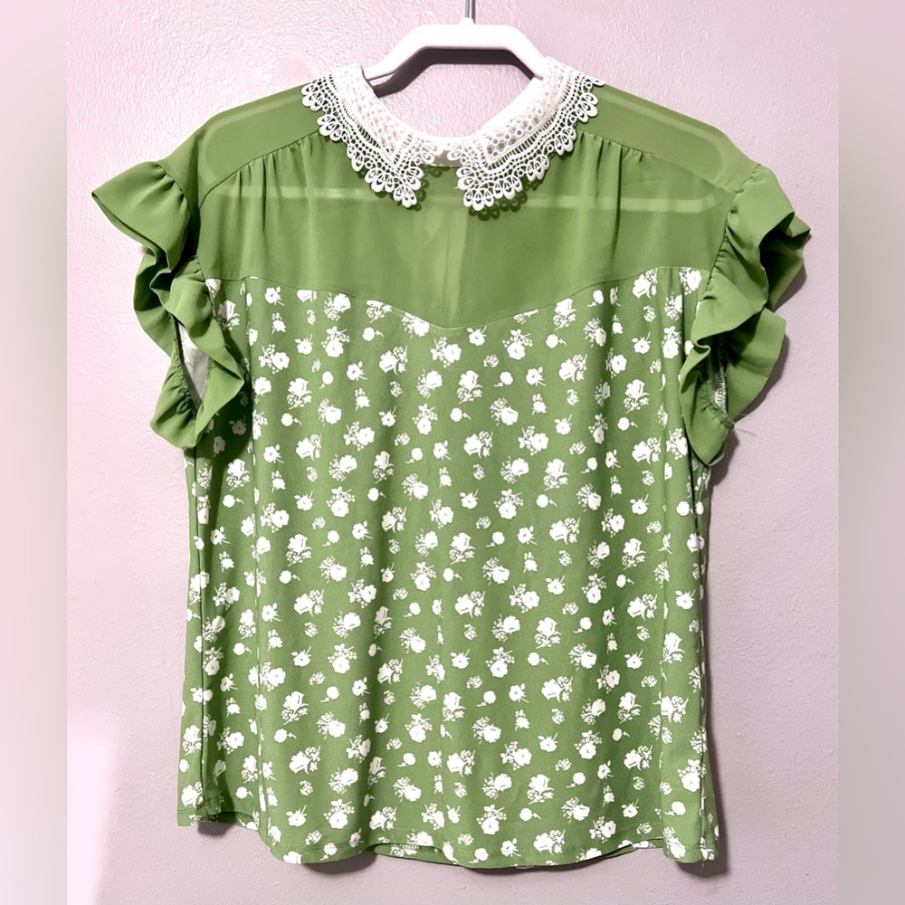 Green/White Blouse